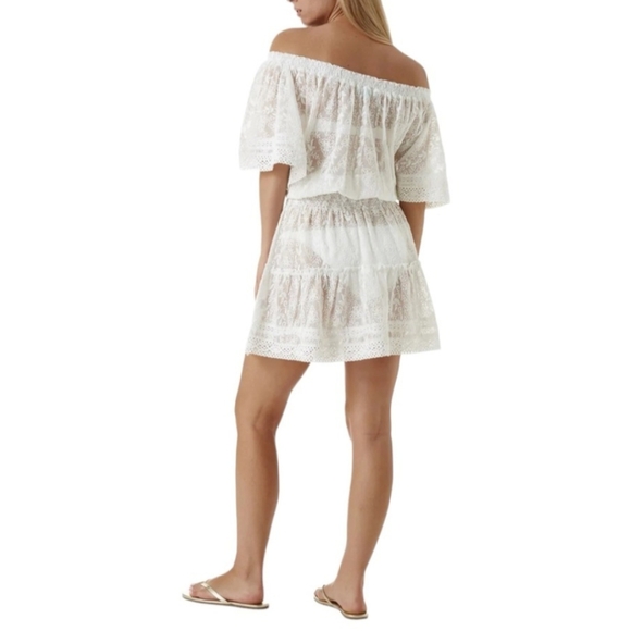 MELISSA ODABASH Eyelet Off the Shoulder Michelle Mini Dress in White - Picture 2 of 8